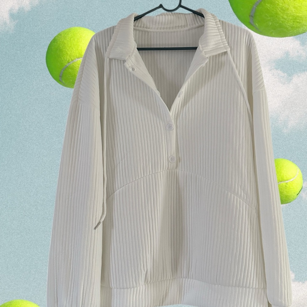 White Ribbed Pullover Sweater - Picture 2 of 12